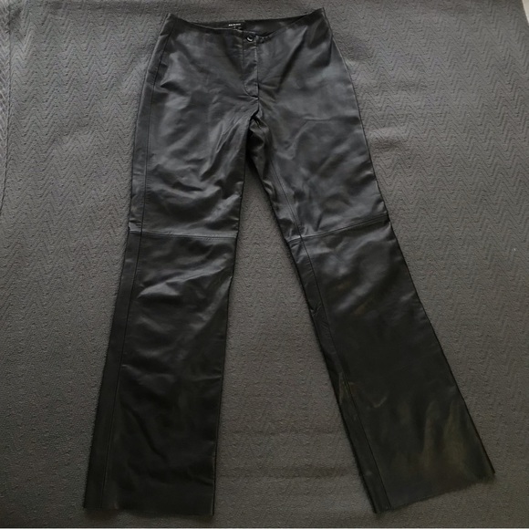 Milenti Black Leather Pants Sz 4 Straight Leg High Waisted No Pockets Excellent - Picture 3 of 7